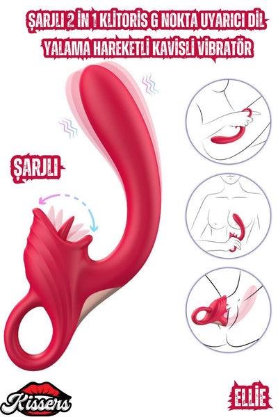 Cinsel Oyuncak Ellie Şarjlı Klitoris G Nokta Uyarıcı Dil Yalama Hareketli Kavisli Vibratör