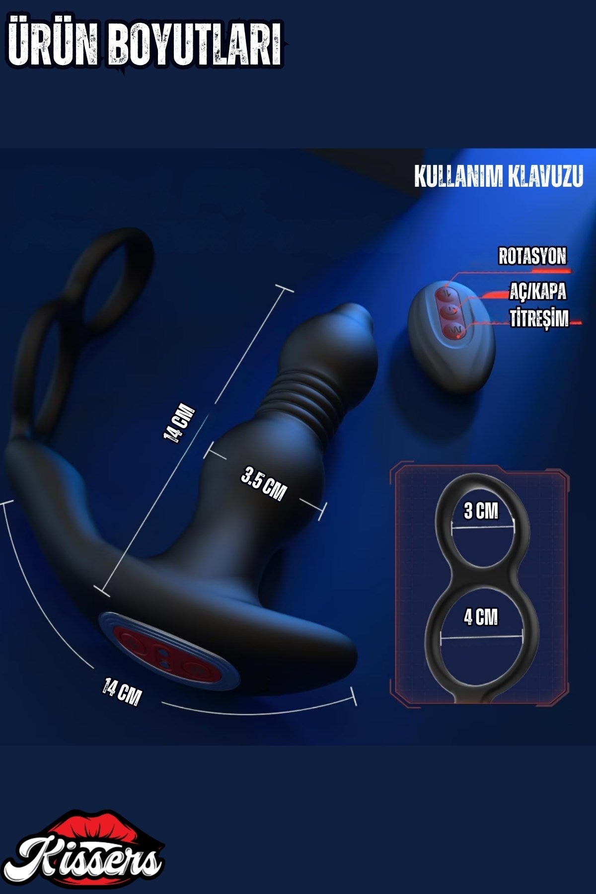 Uzaktan Kumandalı İleri Geri Hareketli Testis Tutuculu Penis Halkalı Anal Vibratör