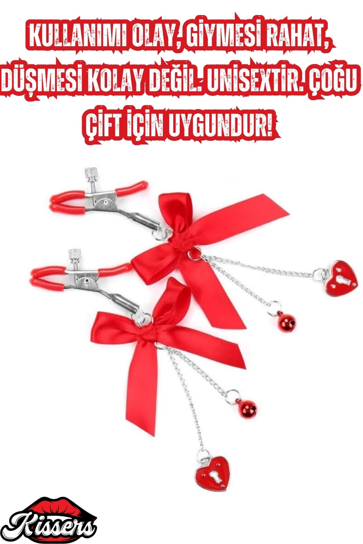 BDSM Kırmızı Kurdeleli Kalp Charm Göğüs Uyarıcı Meme Ucu Klipsi