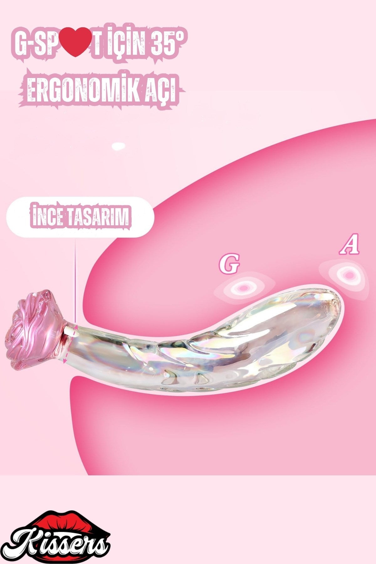 Gül Desenli Kırılmaz Anal Ve Vajinal G Noktası Uyarıcılı Tırtıklı Cam Plug Dildo