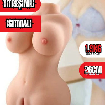 Yeni Nesil Anal Vajinal Titreşimli Isıtmalı 1.9 Kg 26 Cm Mini Boy Bacaksız Realistik Manken Mastürbatör