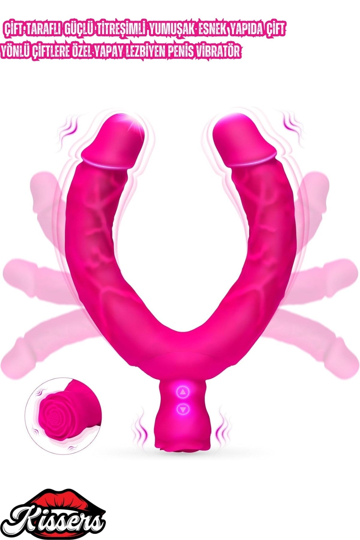 Çift Taraflı Güçlü Titreşimli Yumuşak Esnek Yapıda Çiftlere Özel Yapay Lezbiyen Penis Vibratör