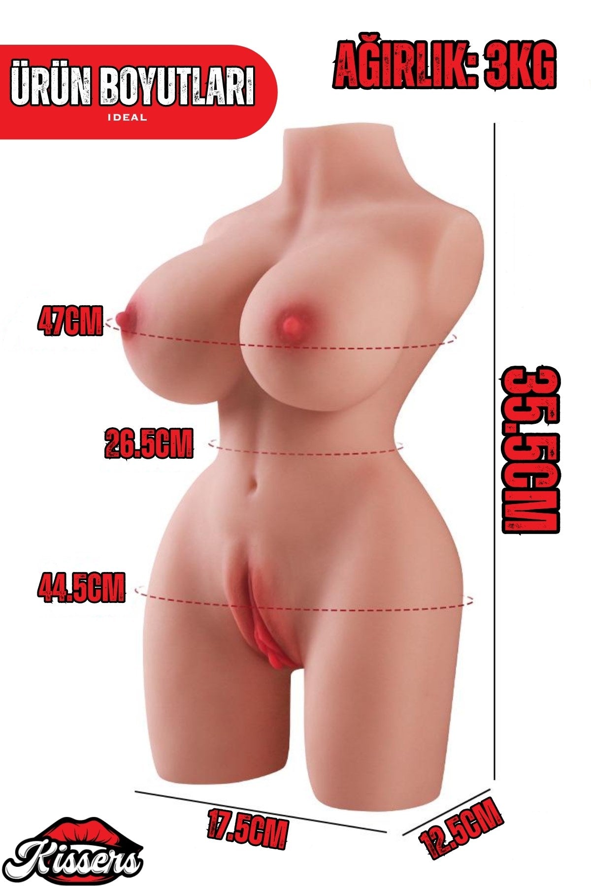 Yeni Nesil Anal Vajinal Titreşimli Isıtmalı 3 Kg 35.5 Cm Beyaz Ten Çift Girişli Realistik Manken