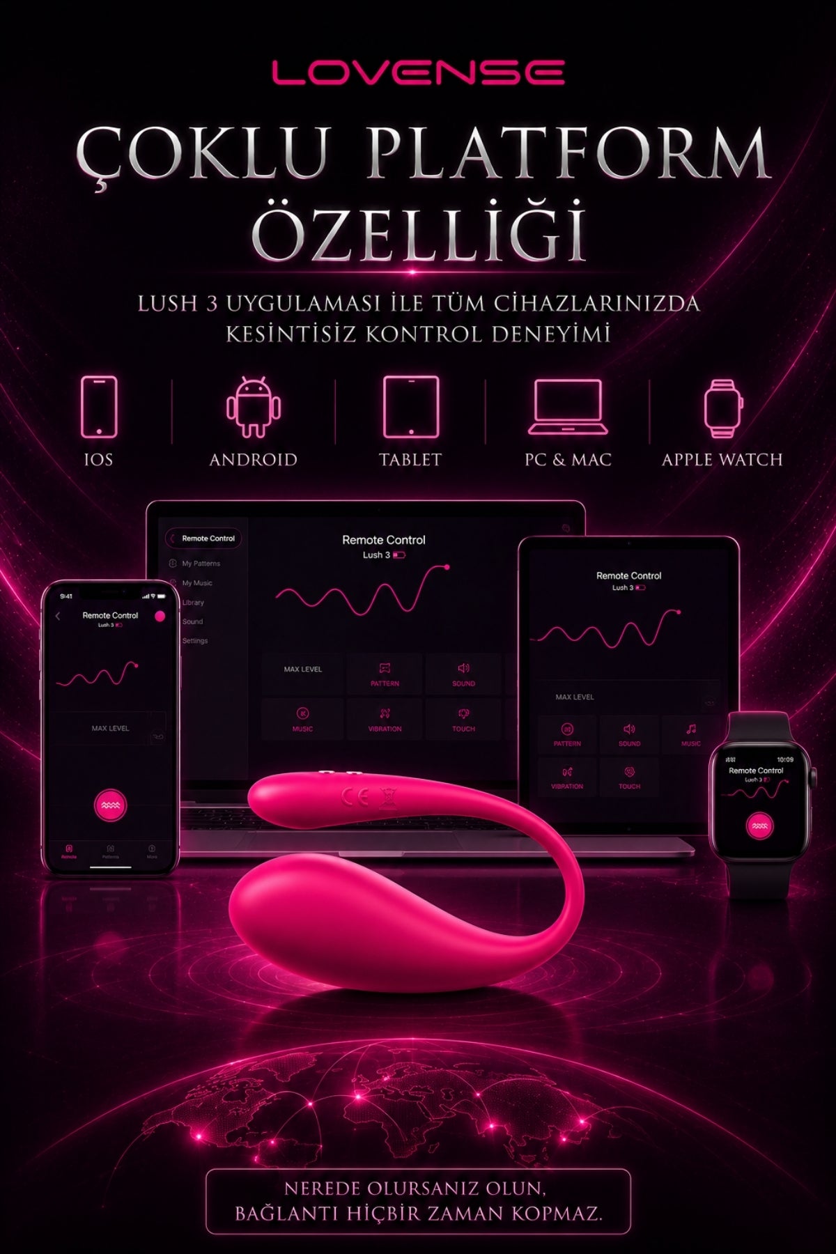 Lovense Dünyanin Her Yerinden Kontrol Edilebilen Lush 3 Telefon Kontrollü Giyilebilir Güçlü Titreşimli Vibratör
