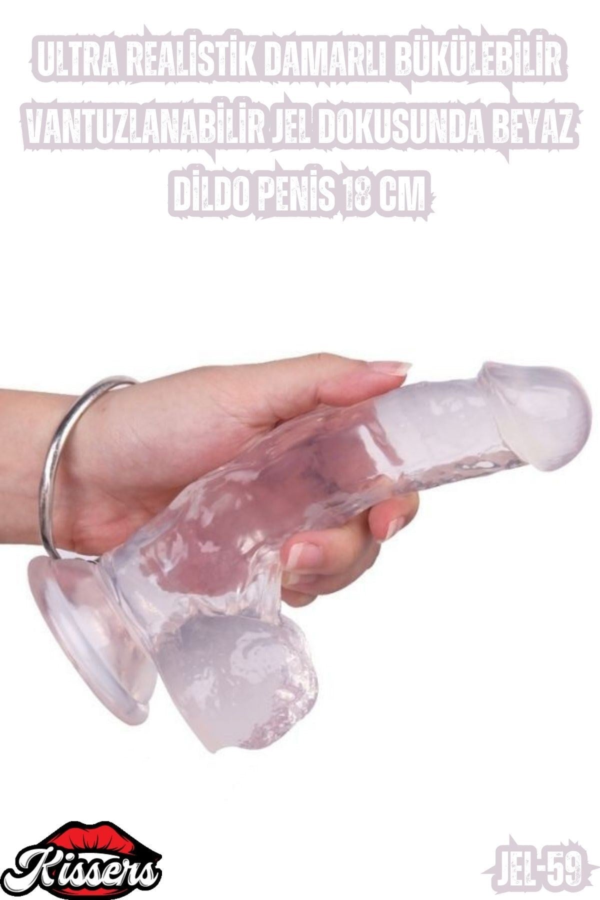 Ultra Realistik Damarlı Bükülebilir Vantuzlanabilir Jel Dokusunda Beyaz Dildo Penis 18 Cm
