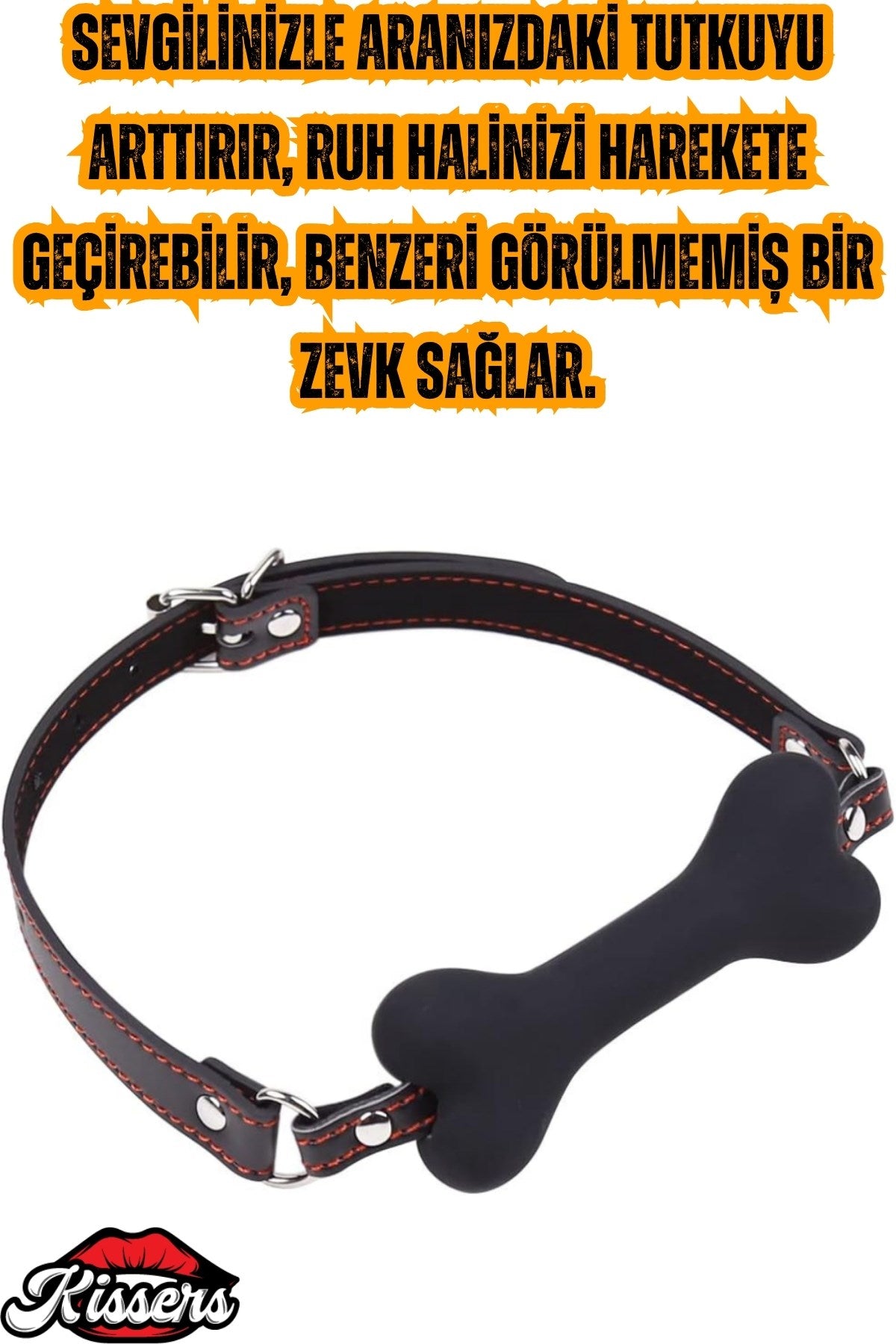 BDSM Deri Kemerli Yumuşak Silikon Siyah Köpek Kemiği Ağız Tıkacı