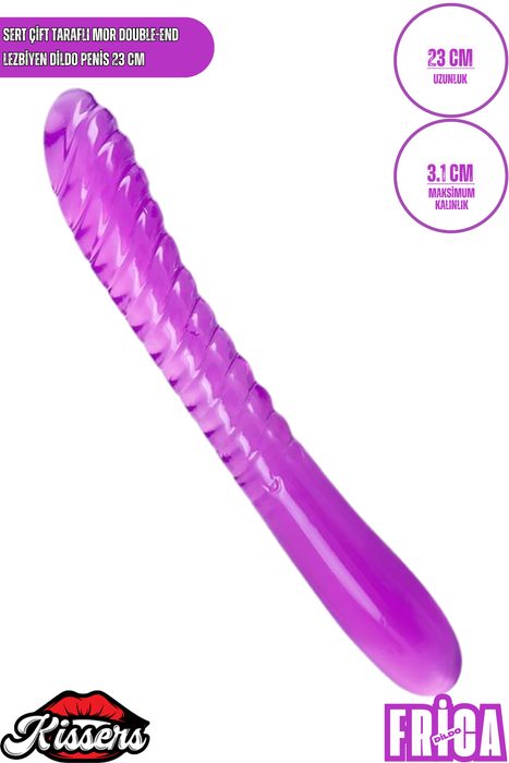 Sert Çift Taraflı Mor Double End Jel Dildo 23 Cm Esnek TPE Çift Uçlu Yetişkin Ürün