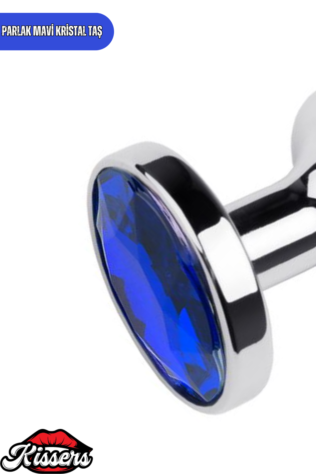 Paslanmaz Çelik Mavi Kristal Taşlı Boğumlu Gümüş Anal Plug ve Tıkaç 7.2 cm Su Geçirmez Metal Tasarım