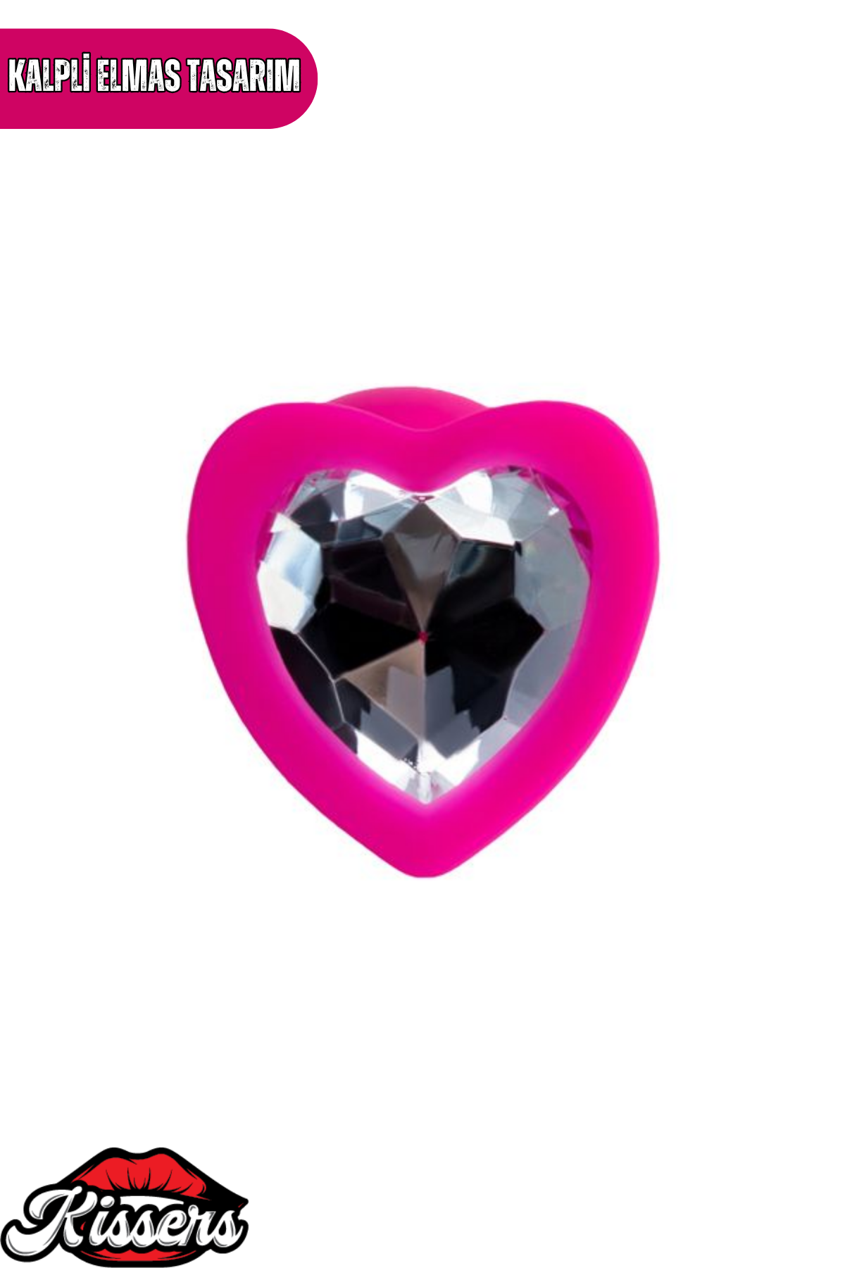 Diamond Heart Gümüş Kalpli Taşlı Silikon Anal Plug 7 cm Pembe Medikal Silikon