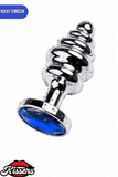 Paslanmaz Çelik Mavi Kristal Taşlı Boğumlu Gümüş Anal Plug ve Tıkaç 7.2 cm Su Geçirmez Metal Tasarım