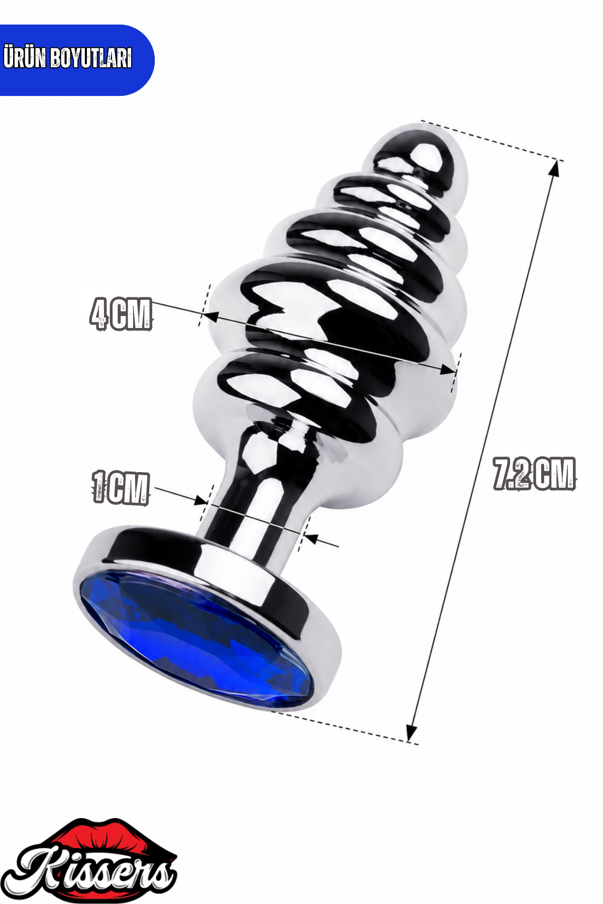 Paslanmaz Çelik Mavi Kristal Taşlı Boğumlu Gümüş Anal Plug ve Tıkaç 7.2 cm Su Geçirmez Metal Tasarım