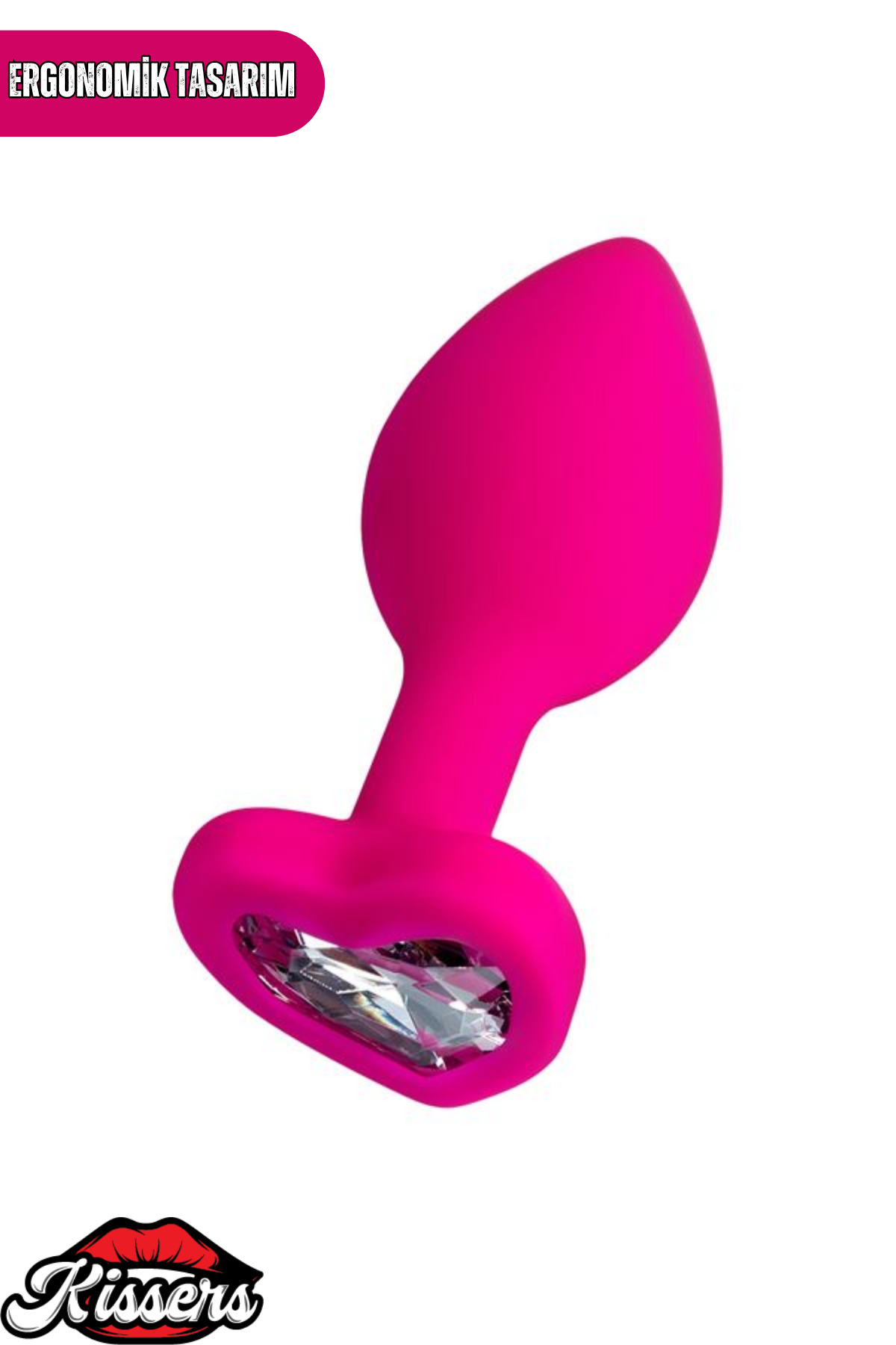 Diamond Heart Gümüş Kalpli Taşlı Silikon Anal Plug 7 cm Pembe Medikal Silikon