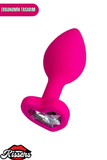 Diamond Heart Gümüş Kalpli Taşlı Silikon Anal Plug 7 cm Pembe Medikal Silikon