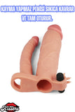 7,5 CM Uzatmalı Çiftli İçi Boş Titreşimli 21 CM Çatal Dildo Penis Kılıfı