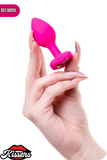 Diamond Heart Gümüş Kalpli Taşlı Silikon Anal Plug 7 cm Pembe Medikal Silikon