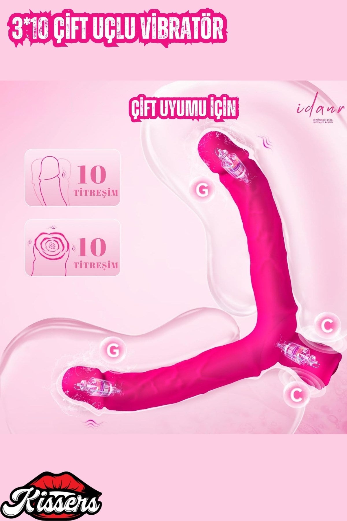 Çift Taraflı Güçlü Titreşimli Yumuşak Esnek Yapıda Çiftlere Özel Yapay Lezbiyen Penis Vibratör