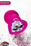 Diamond Heart Gümüş Kalpli Taşlı Silikon Anal Plug 7 cm Pembe Medikal Silikon