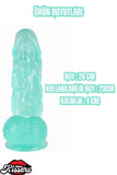 Ultra Realistik Damarlı Bükülebilir Vantuzlanabilir Jel Dokusunda Yeşil Dildo Penis 26 Cm