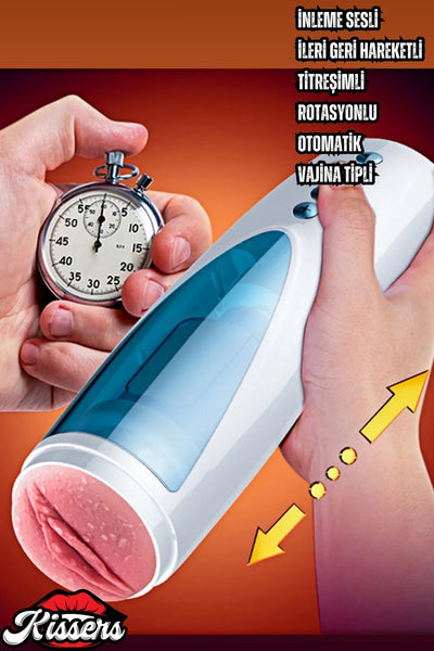 İleri Geri Hareketli Kulaklı İnleme Sesli Rotasyonlu Vajina Girişli Şarjlı Tam Otomatik Mastürbatör