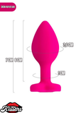 Diamond Heart Gümüş Kalpli Taşlı Silikon Anal Plug 7 cm Pembe Medikal Silikon