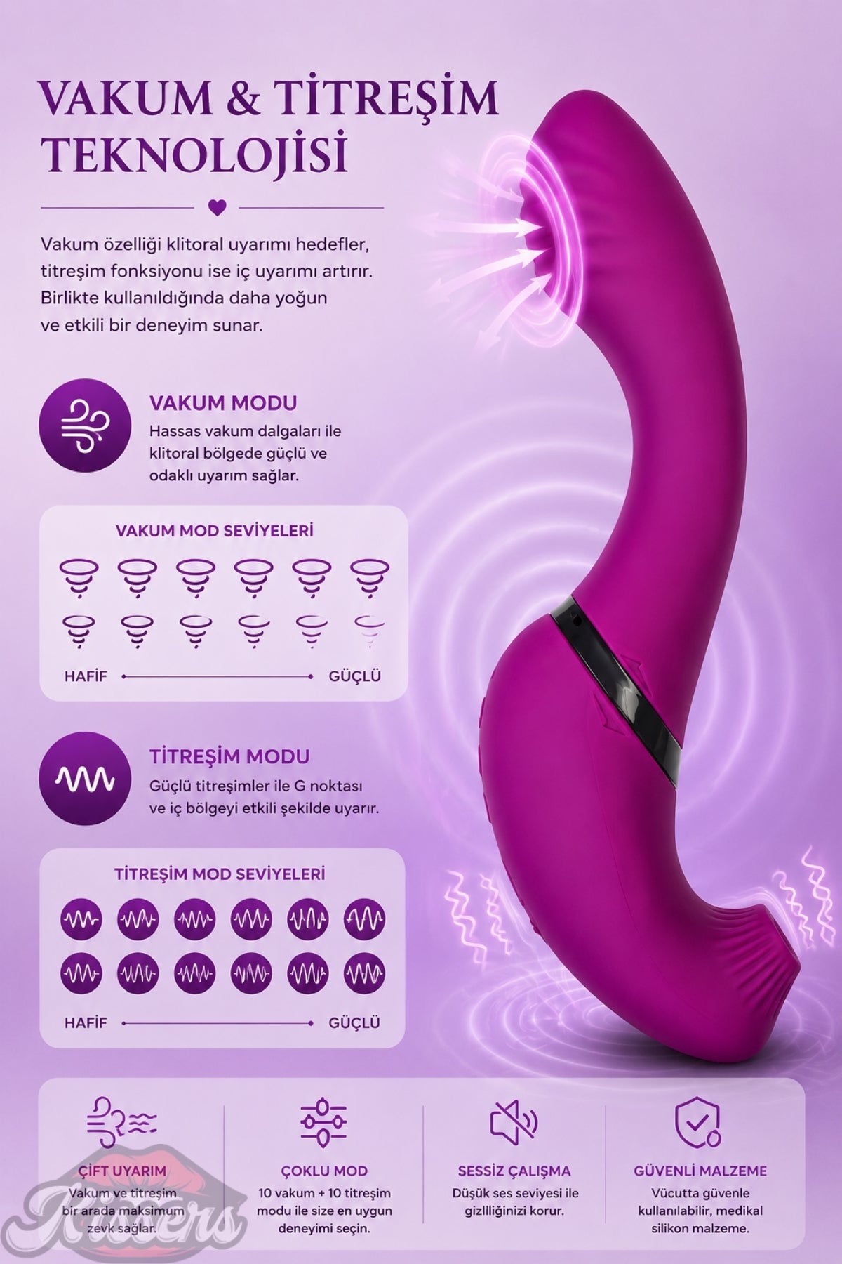 Jos Spinser Çift Taraflı Dönerli Titreşimli Modlu G Noktası ve Klitoris Uyarıcılı Vibratör