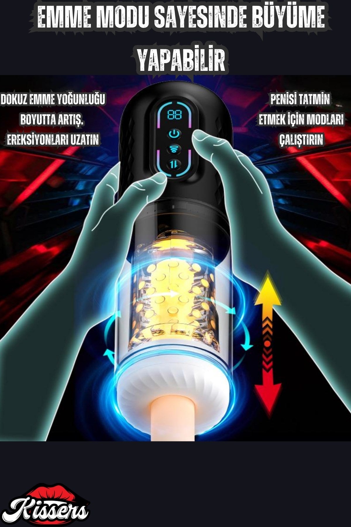 Şarjlı İleri Geri ve Dönme Hareketli ve Emiş Özellikli LCD Ekran Otomatik Vajina Mastürbatör