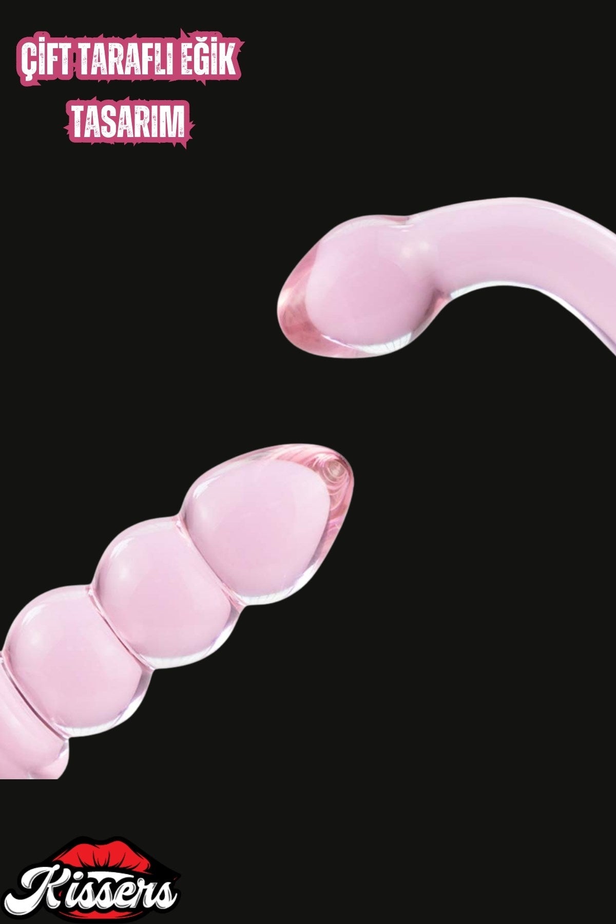 Çift Taraflı Kırılmaz Anal Vajinal G Noktası Uyarıcılı Pembe Tırtıklı Boğumlu Cam Dildo Anal Plug