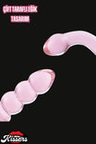 Çift Taraflı Kırılmaz Anal Vajinal G Noktası Uyarıcılı Pembe Tırtıklı Boğumlu Cam Dildo Anal Plug
