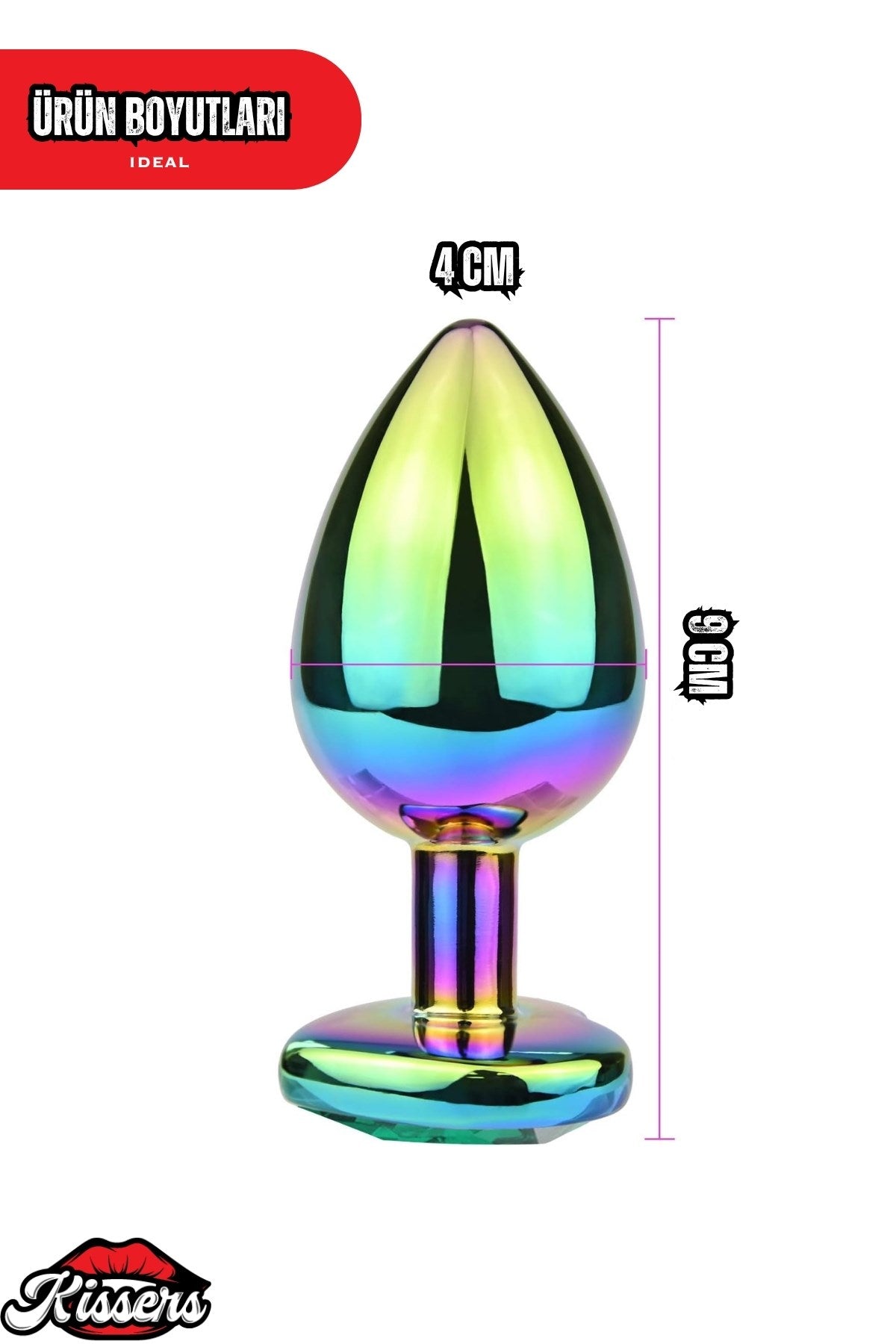 Paslanmaz Çelik  Rainbow  Kalpli Mücevher Çıkarılabilir Taşlı 9 Cm Lüks Anal Plug  Ve Tıkaç