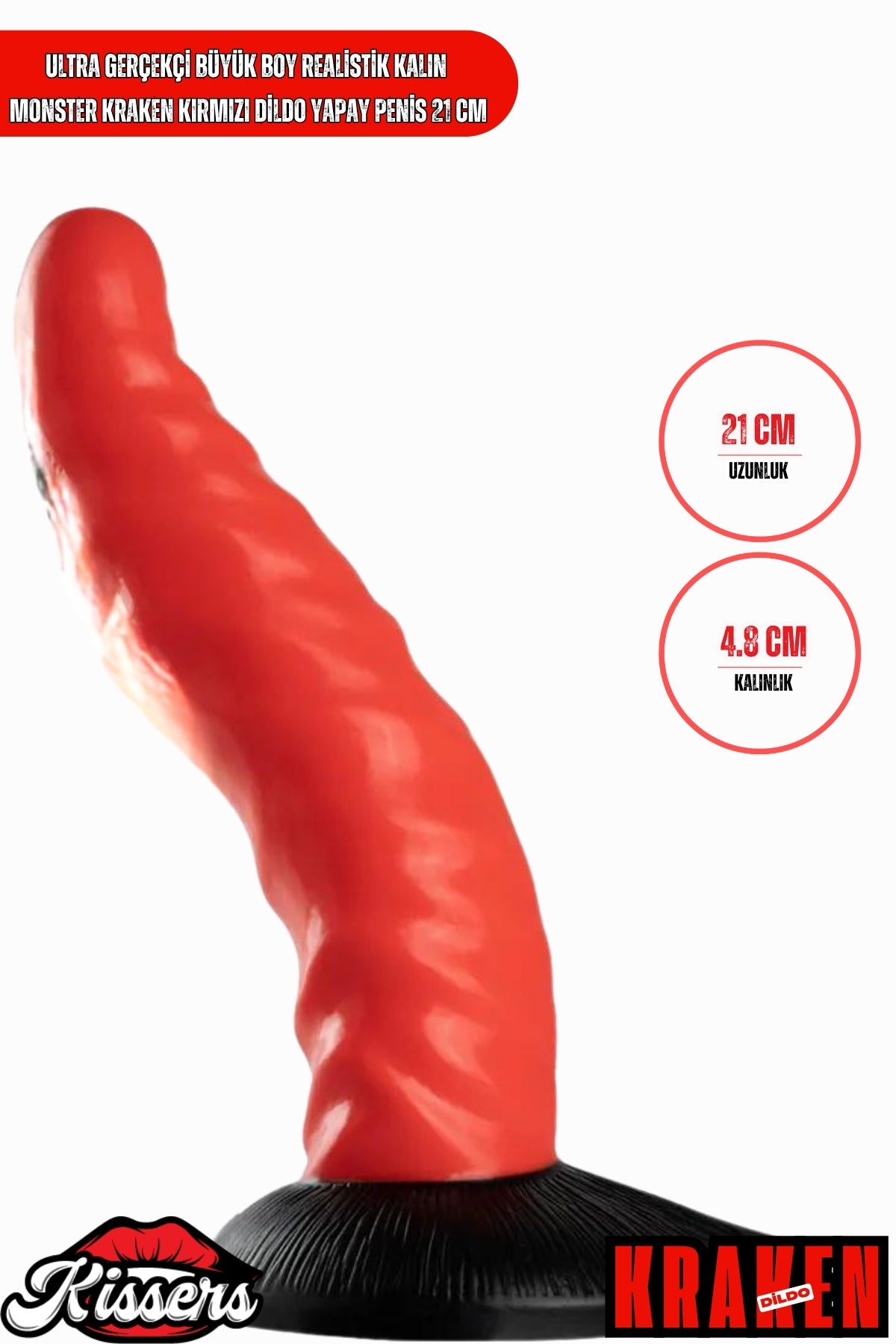 Ultra Gerçekçi Büyük Boy Realistik Kalın Monster Kraken Kırmızı Dildo Yapay Penis 21 cm
