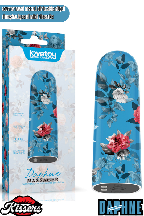Lovetoy Mavi Desenli Şarjlı Mini Vibratör Giyilebilir Güçlü Titreşimli Su Geçirmez Masaj Cihazı
