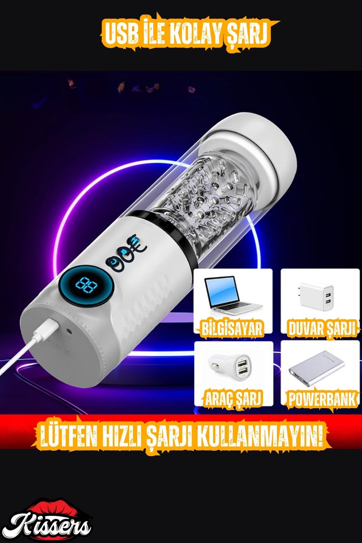 Şarjlı İleri Geri ve Dönme Hareketli ve Emiş Özellikli LCD Ekran Otomatik Vajina Mastürbatör