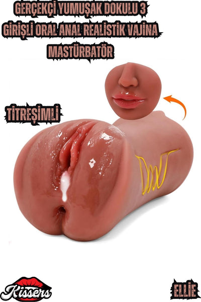 Cinsel Oyuncak Gerçekçi Yumuşak Dokulu 3 Girişli Oral Anal Realistik Vajina Mastürbatör