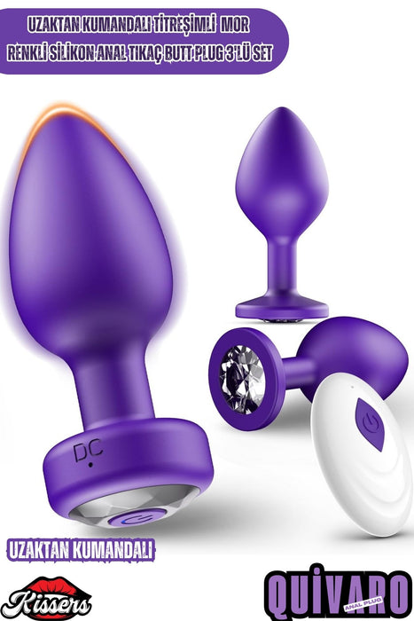 Uzaktan Kumandalı Titreşimli Mor Renkli Silikon Anal Tıkaç Butt Plug 3'Lü Set