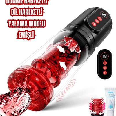 İleri Geri Hareketli Rotasyonlu Yalama Modlu Emişli Dönme Hareketli Otomatik Suni Vajina Mastürbatör