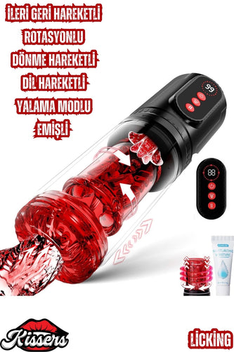 İleri Geri Hareketli Rotasyonlu Yalama Modlu Emişli Dönme Hareketli Otomatik Suni Vajina Mastürbatör