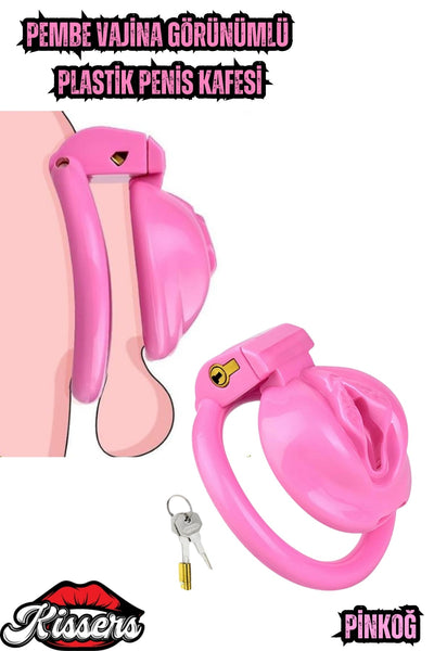 Vajina Görünümlü Plastik Penis Kilidi Bekaret Cihazı Chastity Cock Cage Penis Esaret Kafesi