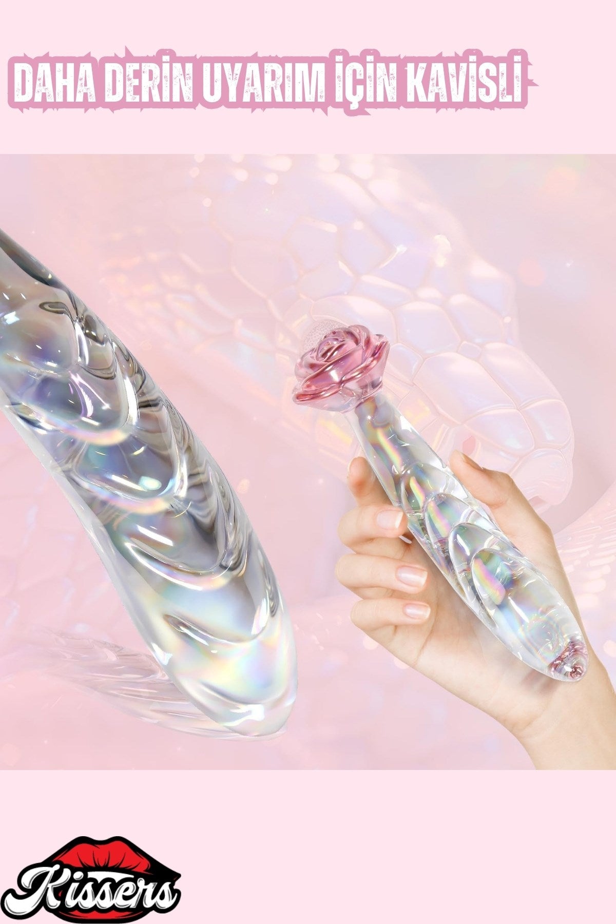 Gül Desenli Kırılmaz Anal Ve Vajinal G Noktası Uyarıcılı Tırtıklı Cam Plug Dildo