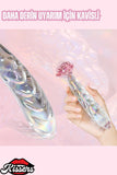 Gül Desenli Kırılmaz Anal Ve Vajinal G Noktası Uyarıcılı Tırtıklı Cam Plug Dildo