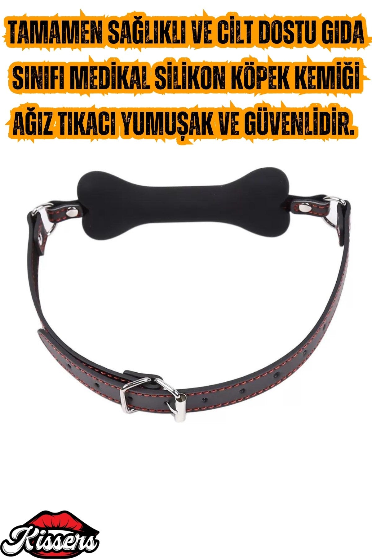 BDSM Deri Kemerli Yumuşak Silikon Siyah Köpek Kemiği Ağız Tıkacı