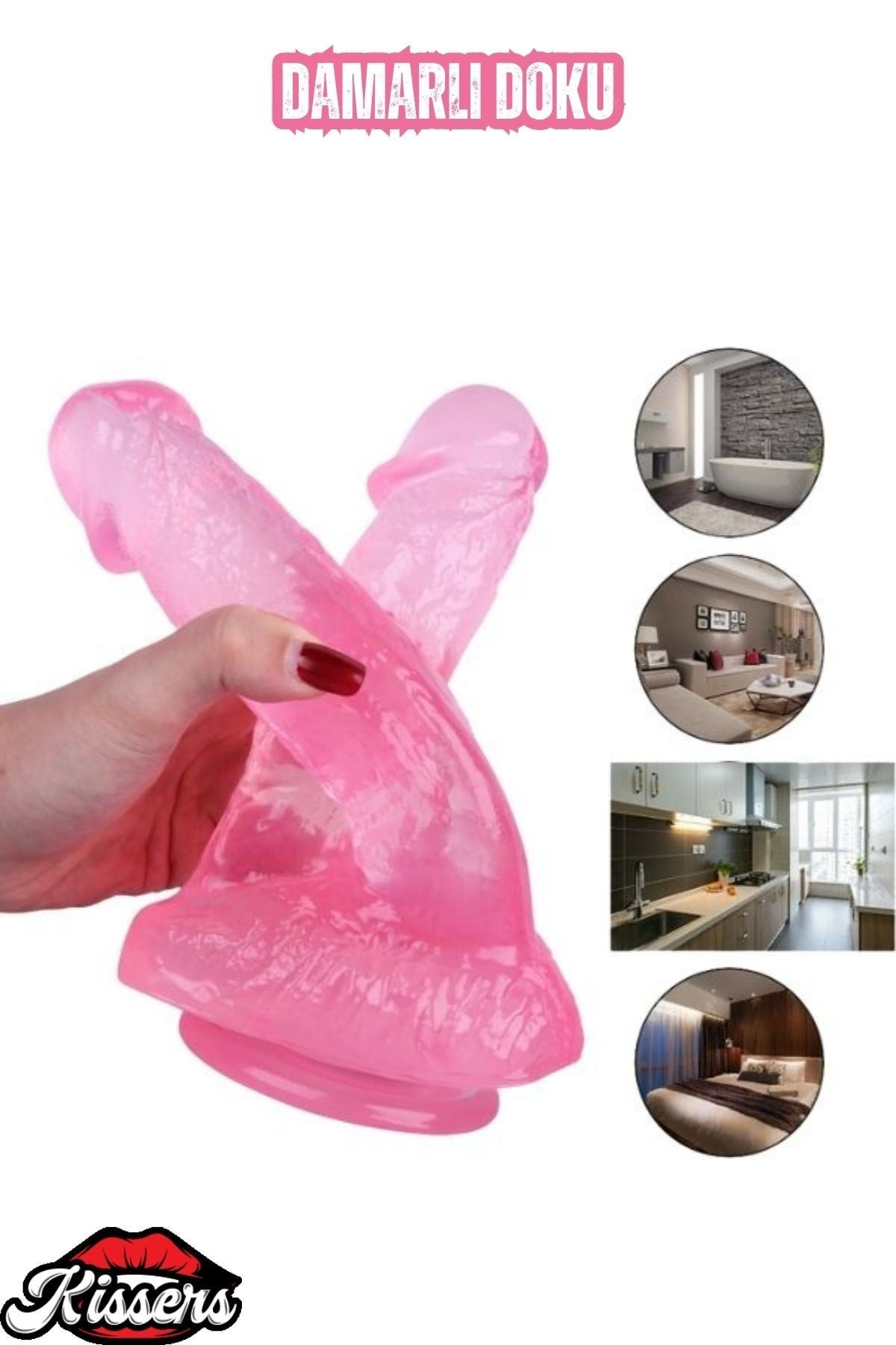 Ultra Realistik Damarlı Bükülebilir Vantuzlanabilir Jel Dokusunda Pembe Çift Başlı Dildo Penis 21 Cm