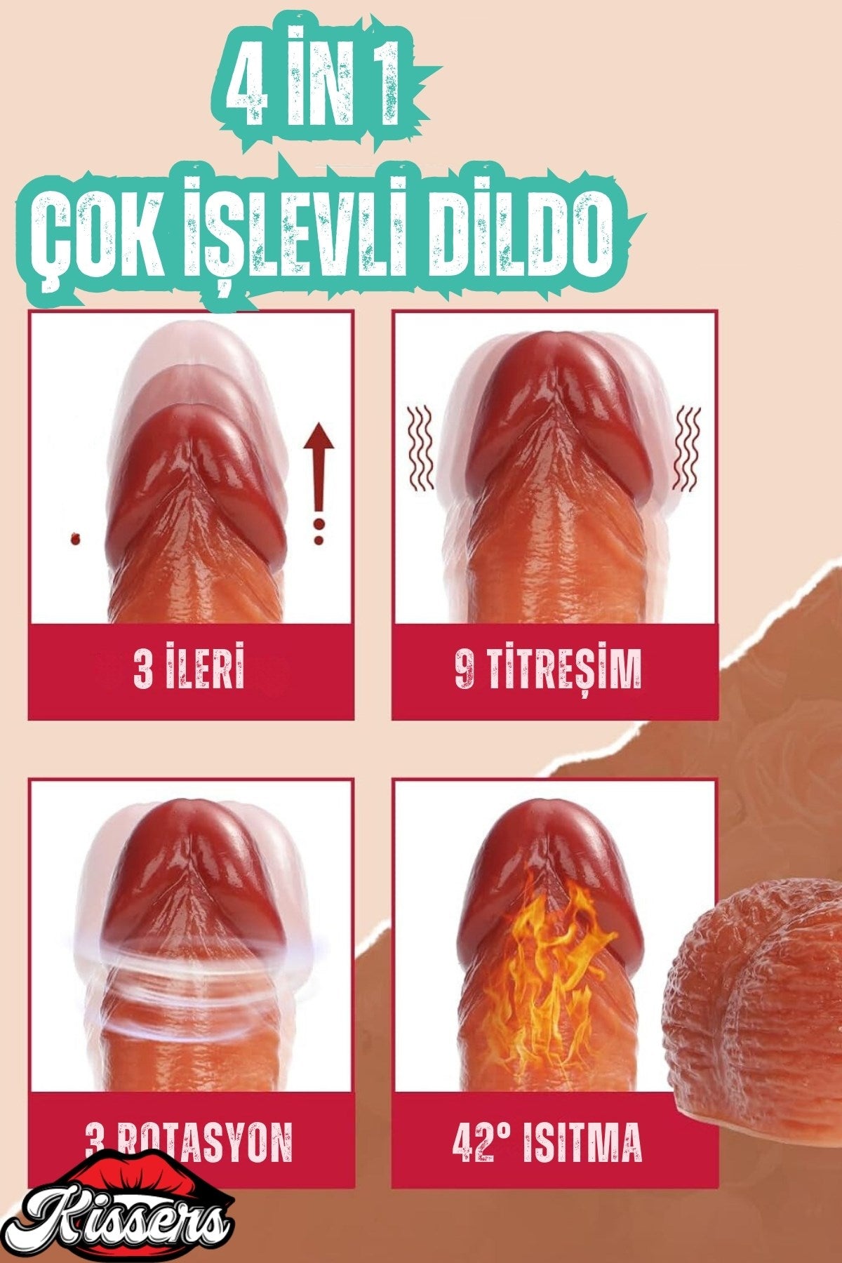 Uzaktan Kumandalı Isıtmalı İleri Geri Hareketli Rotasyonlu Realistik Ten Rengi Penis Dildo 19 Cm