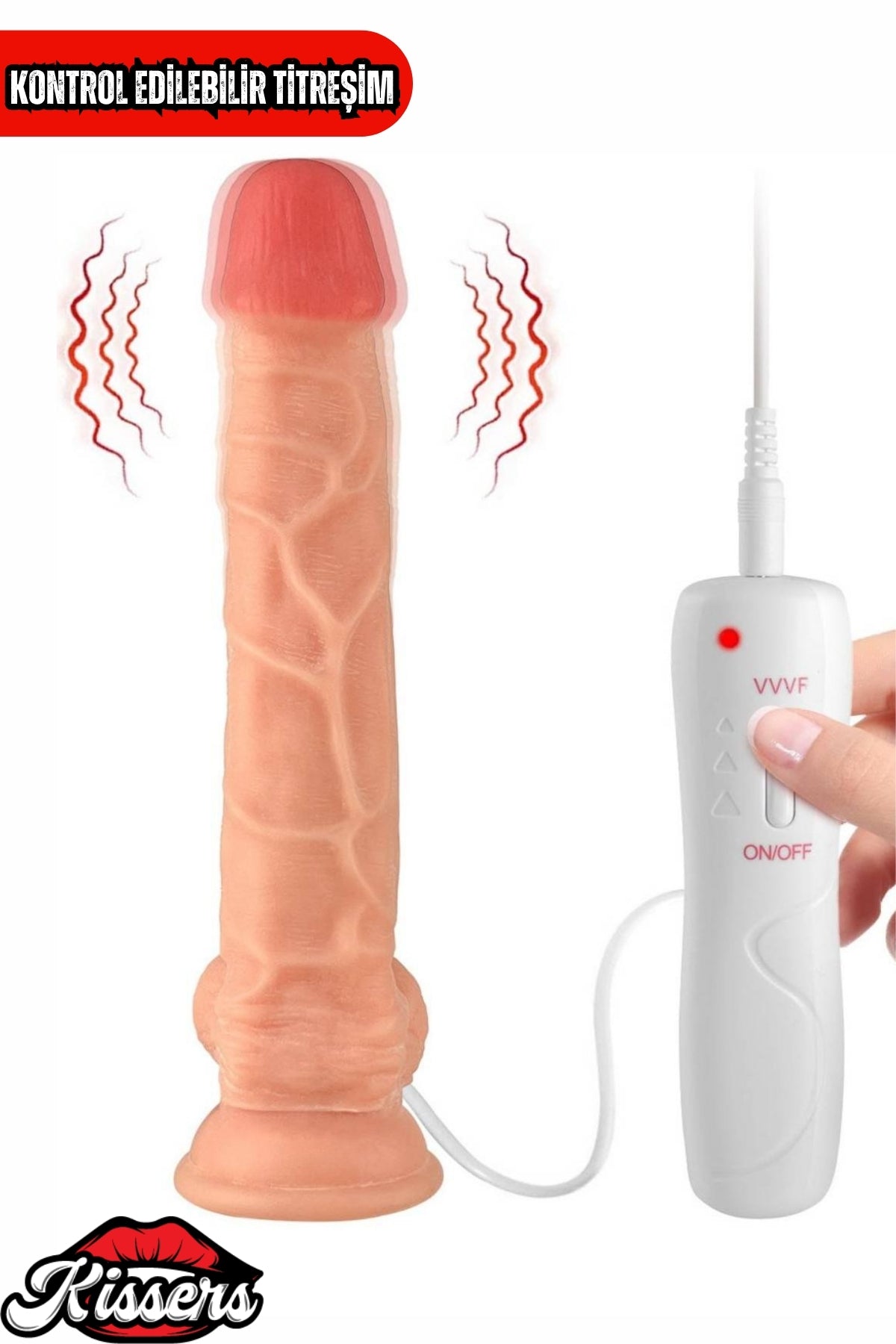 Kablolu Kumandalı Vantuzlu Güçlü Titreşimli Gerçekçi Yapay Penis Realistik Dokuda Ten Dildo 23 cm