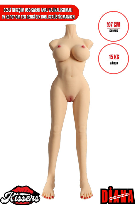Sesli Titreşim Usb Şarjlı Anal Vajinal Isıtmalı 15 Kg 107 cm Ten Rengi Sex Doll Realistik Manken