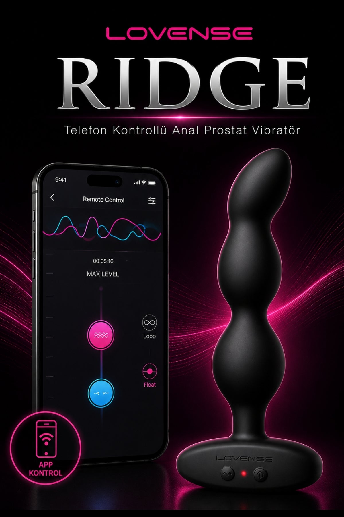 Lovense Dünyanin Her Yerinden Kontrol Edilebilen Ridge Telefon Kontrollü Güçlü Titreşimli Anal Vibratör