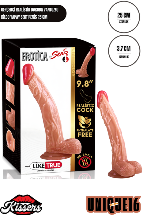 Gerçekçi Realistik Dokuda Vantuzlu Dildo Yapay Sert Penis 25 cm