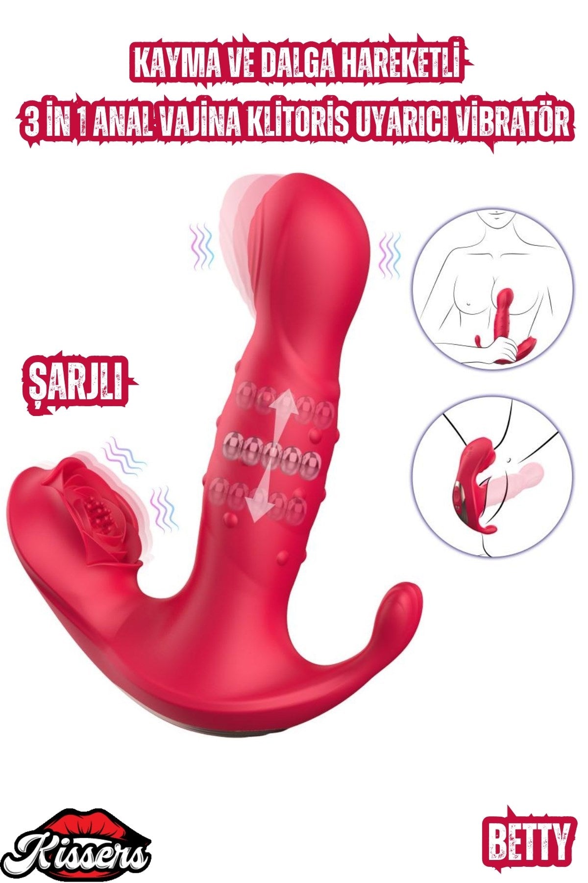 Cinsel Oyuncak Betty Şarjlı Kayma ve Dalga Hareketli Anal Vajina Klitoris Uyarıcı Vibratör