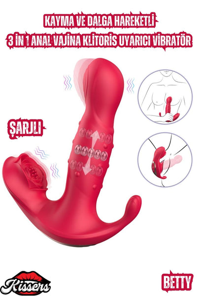 Cinsel Oyuncak Betty Şarjlı Kayma ve Dalga Hareketli Anal Vajina Klitoris Uyarıcı Vibratör