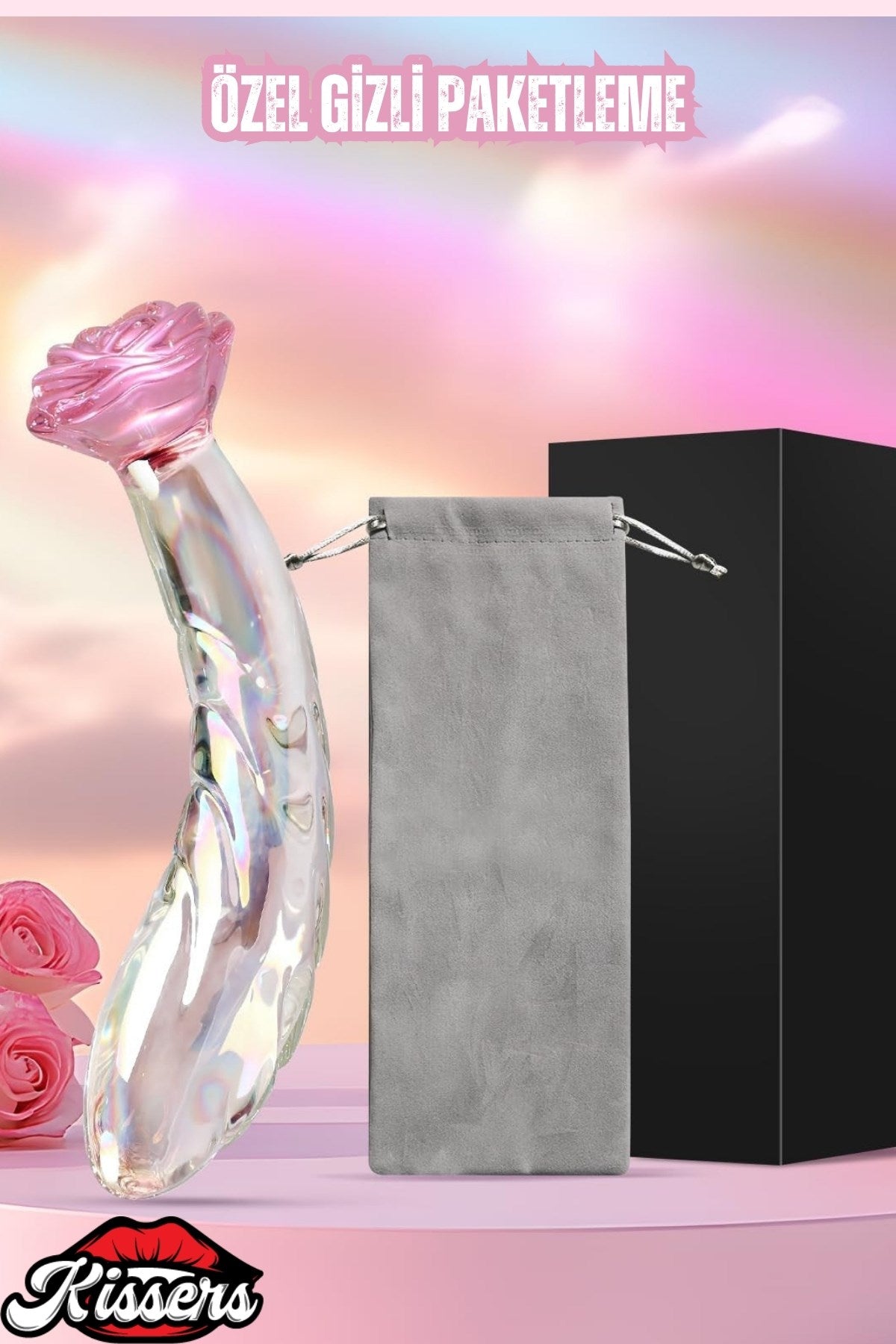 Gül Desenli Kırılmaz Anal Ve Vajinal G Noktası Uyarıcılı Tırtıklı Cam Plug Dildo