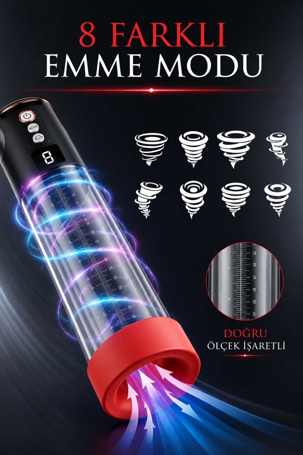 Lcd Ekranlı Şarjlı 8 Emiş Modlu Penis Kalınlaştırıcı Uzatıcı Tam Otomatik Penis Pompası